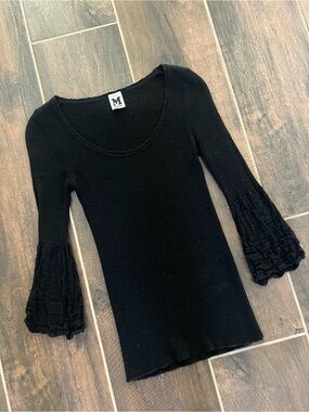 M by Missoni Black Knit Top with Ruffle Bell Sleeves